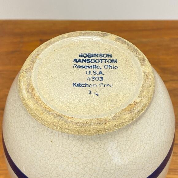 Vintage Cobalt Blue Striped Robinson Ransbottom Pottery 1 Quart Crock #303 USA - Picture 2 of 9